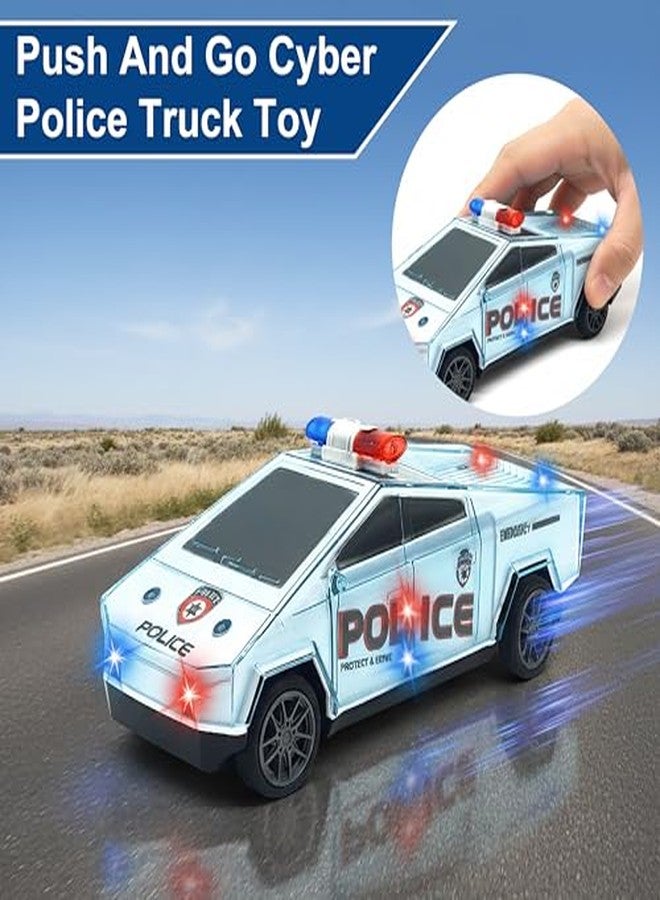 VGRASSP Push and Go Cyber Police Truck Toy for Kids with Flashing Lights and Music - Friction Patrol Car with Sound Effects - Color As Per Stock - Image 4